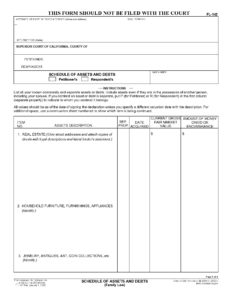 California Judicial Council Form FL-142 Picture - Schedule of Assets and Debts - Law Offices of Keith F. Carr